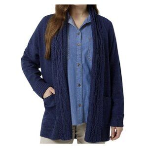 Chaps Cable Neck Knit Open Front Cotton Blend Navy Blue Cardigan Sweater New S